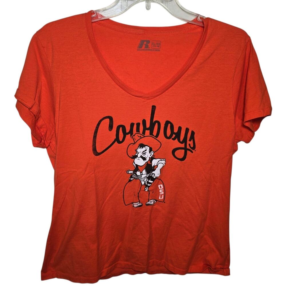 Russell Athletic Womens Vneck OSU Oklahoma State Cowboys Tshirt XL Pistol Pete